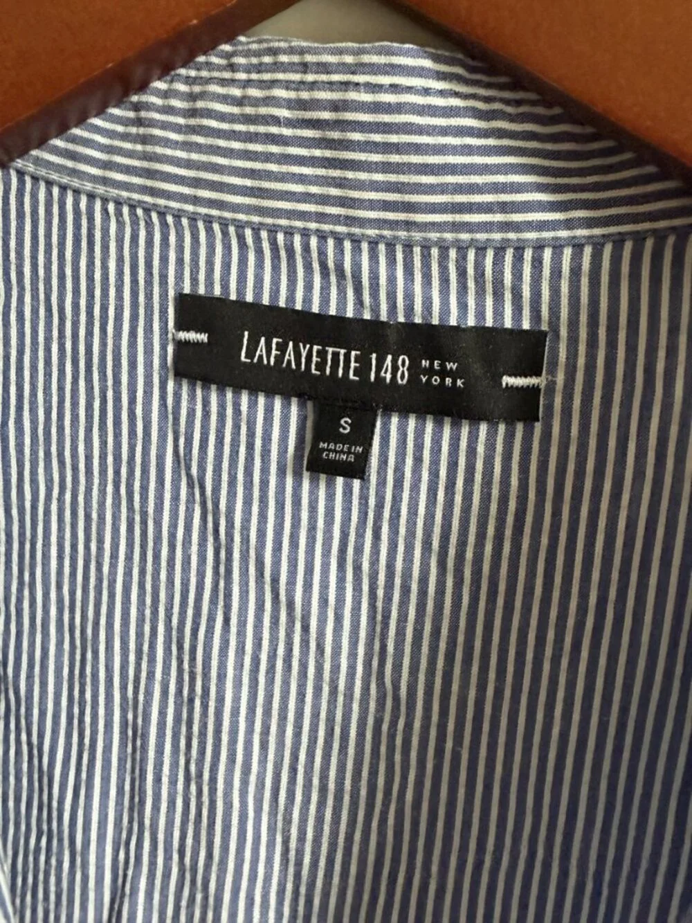 Lafayette 148 New York Blue White Striped Button Down Shirt Cotton Tencel S - Picture 2 of 4